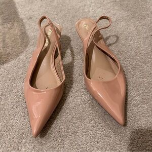 Patent Slingback Pointed-Toe Pumps in Blush Pink